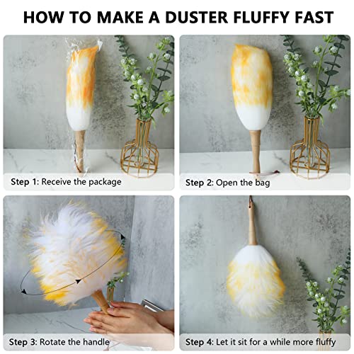 iHUFeather Lambswool Duster 14'' Length Solid Wooden Handle Leather Hang Strap for Cleaning Ceiling Fans Window Blinds Computer Furniture Figurines TV Natural Feather Duster,Pink - Image 4
