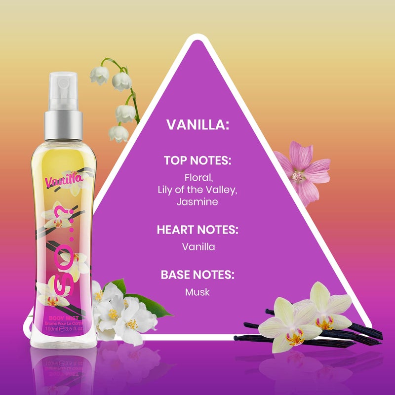 So..? مجموعة رذاذ الجسم - عطور للنساء - عطر الفانيليا، المخمل الأحمر، زهر الكرز - روائح تدوم 6 ساعات - هدايا عطرية للنساء - 3 قطع - Image 3