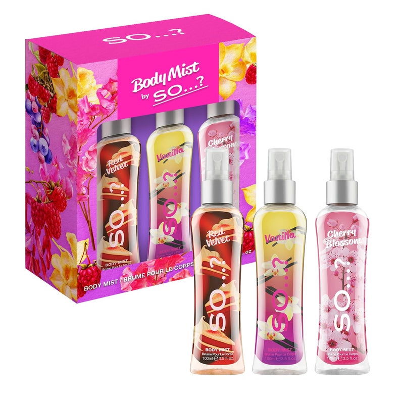 So..? مجموعة رذاذ الجسم - عطور للنساء - عطر الفانيليا، المخمل الأحمر، زهر الكرز - روائح تدوم 6 ساعات - هدايا عطرية للنساء - 3 قطع - Image 1