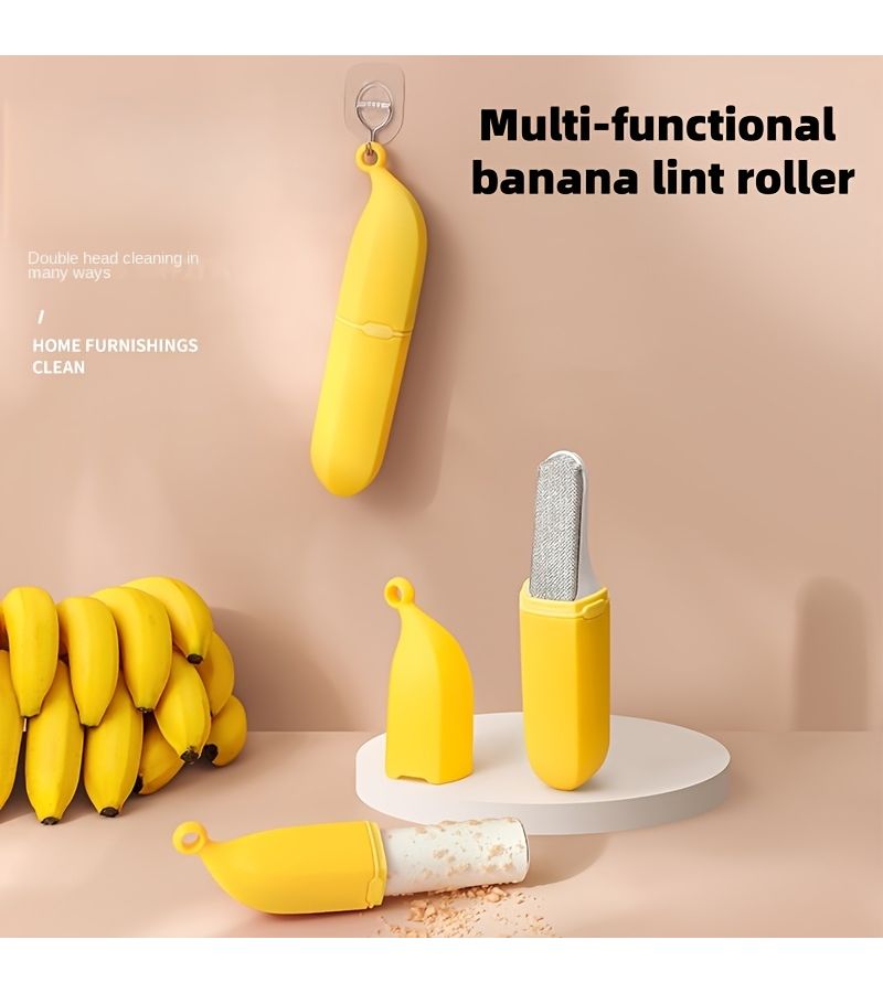 Green Banana Shaped Cat Cartoon Lint Remover Double Sided Clothes Brush Fabric Shaver - Image 1