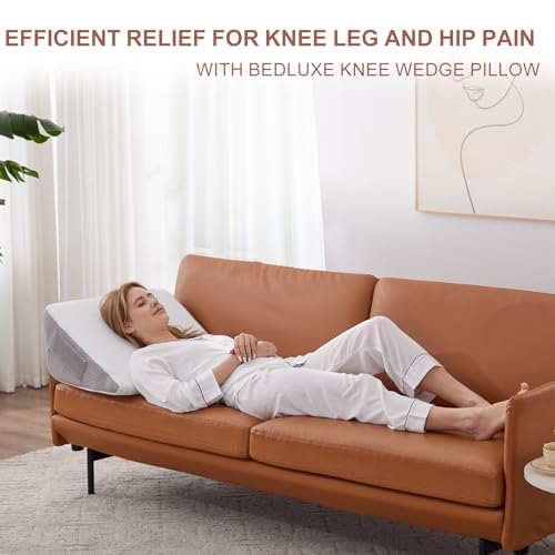 Bedluxe Knee Wedge Pillow, Memory Foam Leg Pillow Bed Wedge for Sleeping, Post Surgery Triangle Pillow Wedge for Knee Support, Leg Elevation, Knee Hip Back Pain Relief (23.6" x 23" x 7.9", Large Size, White) - Image 5