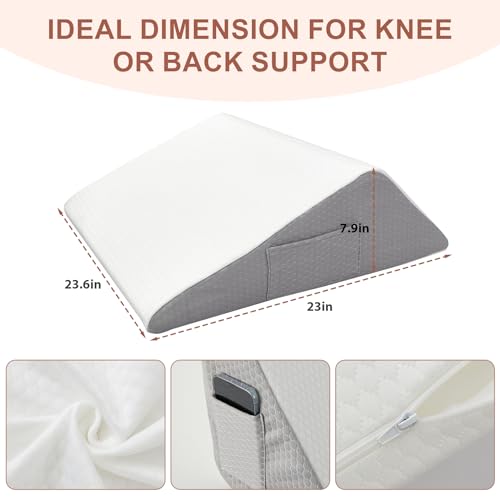 Bedluxe Knee Wedge Pillow, Memory Foam Leg Pillow Bed Wedge for Sleeping, Post Surgery Triangle Pillow Wedge for Knee Support, Leg Elevation, Knee Hip Back Pain Relief (23.6" x 23" x 7.9", Large Size, White) - Image 3