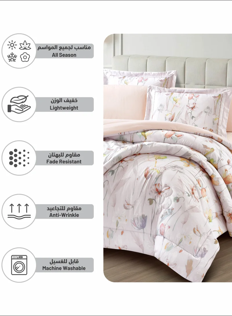 دوناتيلا طقم لحاف 6 قطع مقاس كينج مطبوع سرير مزدوج قابل للانعكاس مقاس 200 * 200 سم مع حشوة بديلة (350 جرام لكل متر مربع) ، رمادي