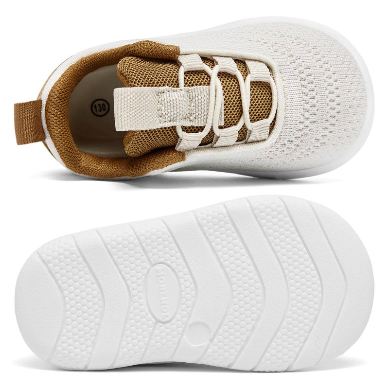 MORENDL Toddler Sneakers Baby Slip On Walking Shoes Non-Slip Breathable Boys & Girls Running Shoes Infant Tennis Shoes Beige Brown 12-15 Months Size 5 - Image 4