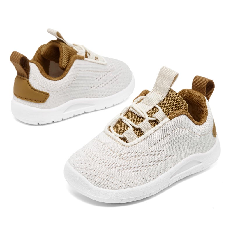 MORENDL Toddler Sneakers Baby Slip On Walking Shoes Non-Slip Breathable Boys & Girls Running Shoes Infant Tennis Shoes Beige Brown 12-15 Months Size 5 - Image 3