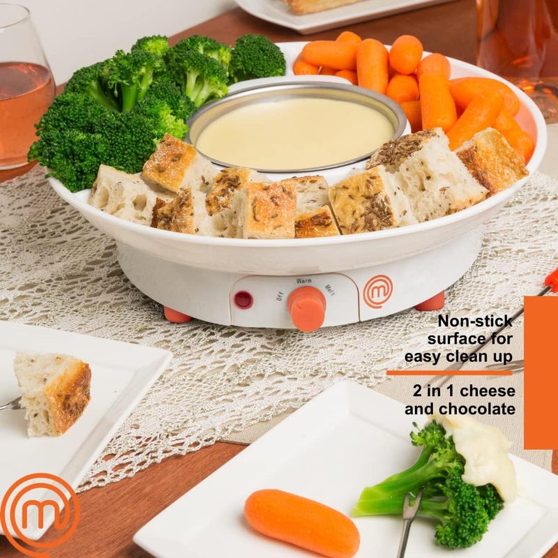 Master Chef Chocolate Fondue Maker- Xmas Party Must Have- Electric Dessert Fondue Pot Set w 4 Forks & Party Serving Tray- Melt, Warm Settings for Caramel, Cheese- Holiday Charcuterie Appetizers or Gift - Image 4