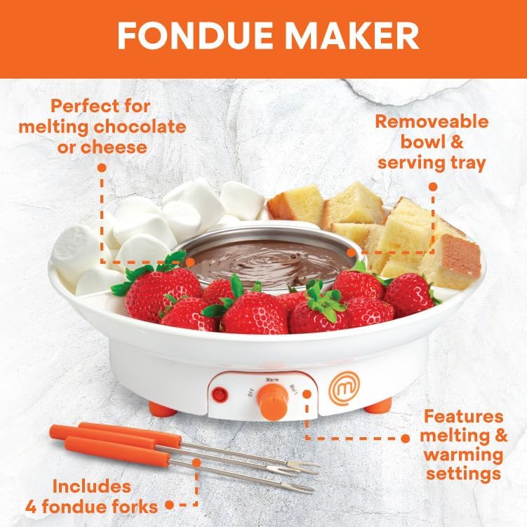 Master Chef Chocolate Fondue Maker- Xmas Party Must Have- Electric Dessert Fondue Pot Set w 4 Forks & Party Serving Tray- Melt, Warm Settings for Caramel, Cheese- Holiday Charcuterie Appetizers or Gift - Image 3