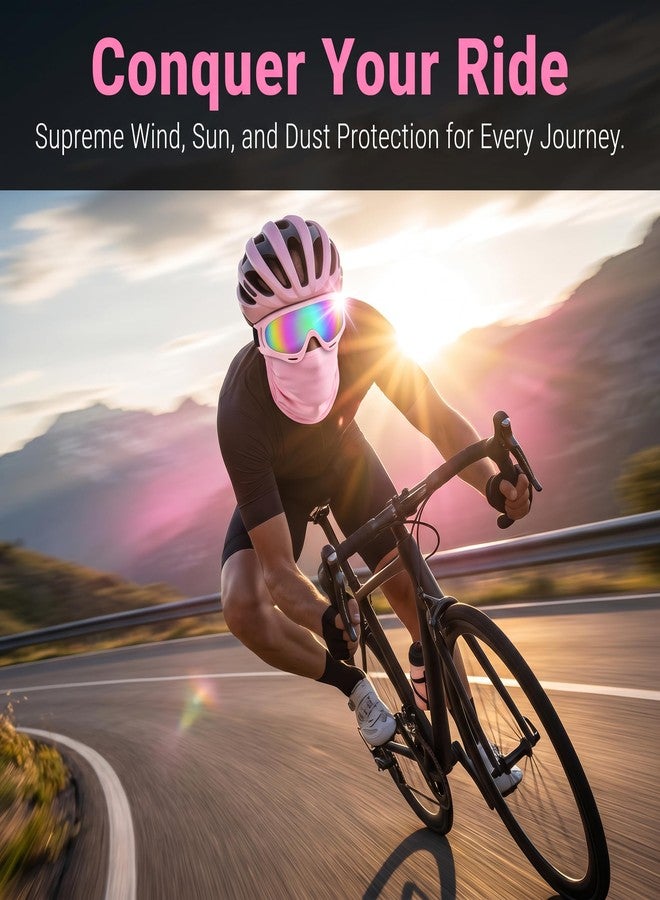 LJDJ Cycling Sports Goggles Motocross Riding Hiking with Balaclava Mask UV Protection Summer Cooling Neck Gaiter Men Women (Light Pink/Colorful+Mask) - Image 3