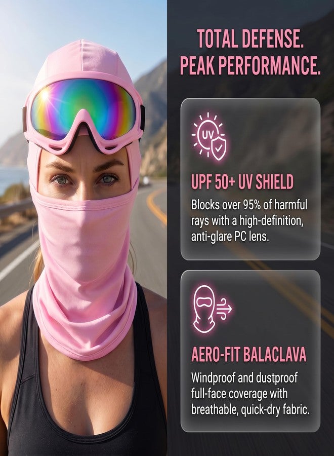 LJDJ Cycling Sports Goggles Motocross Riding Hiking with Balaclava Mask UV Protection Summer Cooling Neck Gaiter Men Women (Light Pink/Colorful+Mask) - Image 4