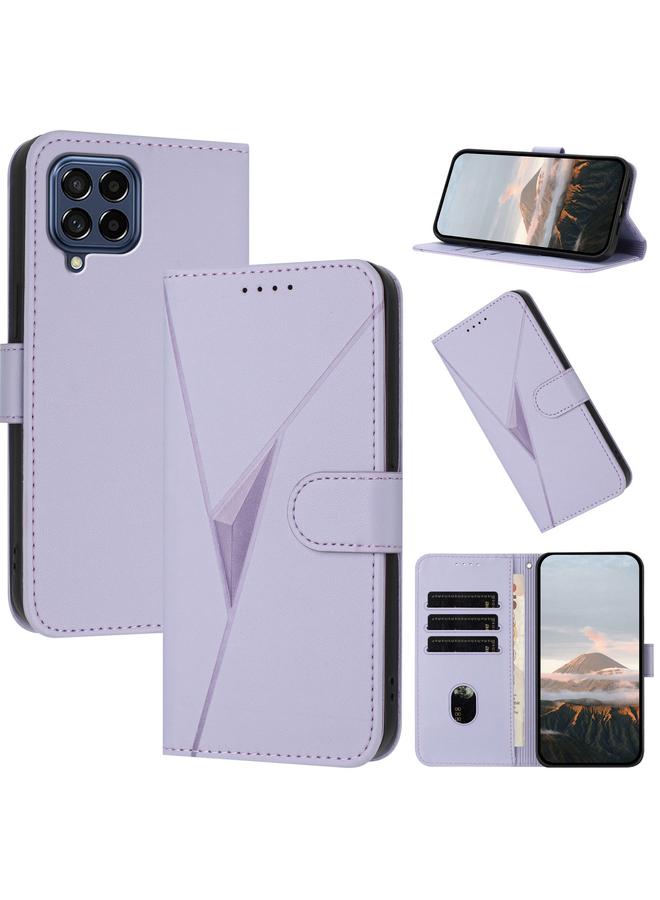 S-TOP Case For Samsung Galaxy M53 Triangle Pattern Buckle Clasp Leather Phone Case - Image 1
