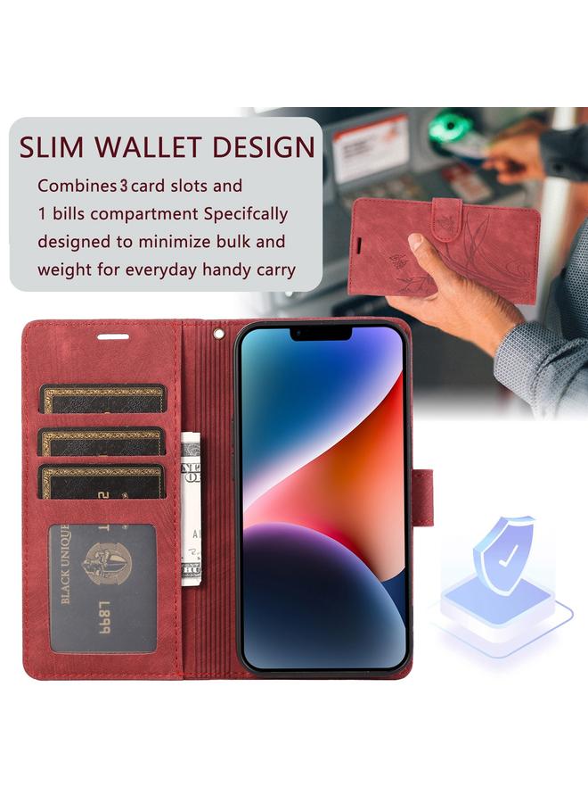 S-TOP Case For iPhone 14 Pro Orchid Butterfly Embossed Leather Phone Case - Image 4