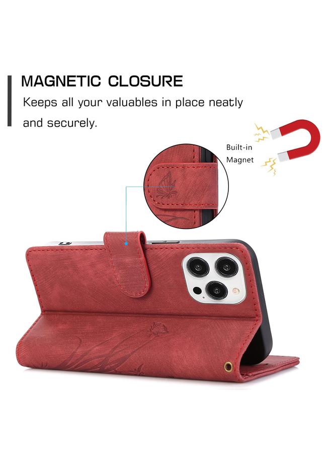 S-TOP Case For iPhone 14 Pro Orchid Butterfly Embossed Leather Phone Case - Image 5