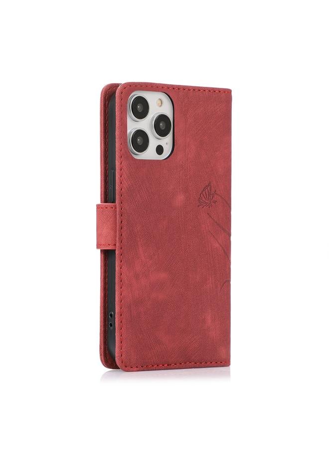 S-TOP Case For iPhone 14 Pro Orchid Butterfly Embossed Leather Phone Case - Image 3