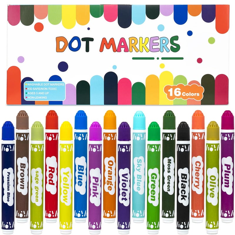 DOSEWART Bingo Markers 16 Color Bingo Daubers Washable Bingo Markers Drawing Coloring Arts and Crafts Supplies Dot Paint Marker Set - Image 1