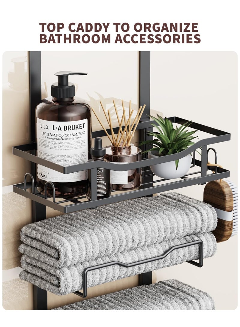 سوكاني رف مناشف ذو 6 طبقات للتعليق على الباب، حامل مناشف معلق بدون حفر مع سلة علوية، منظّم تخزين مناشف حمام موفر للمساحة للمساحات الصغيرة، الشقق، المنازل المتنقلة، باللون الأسود - Image 4