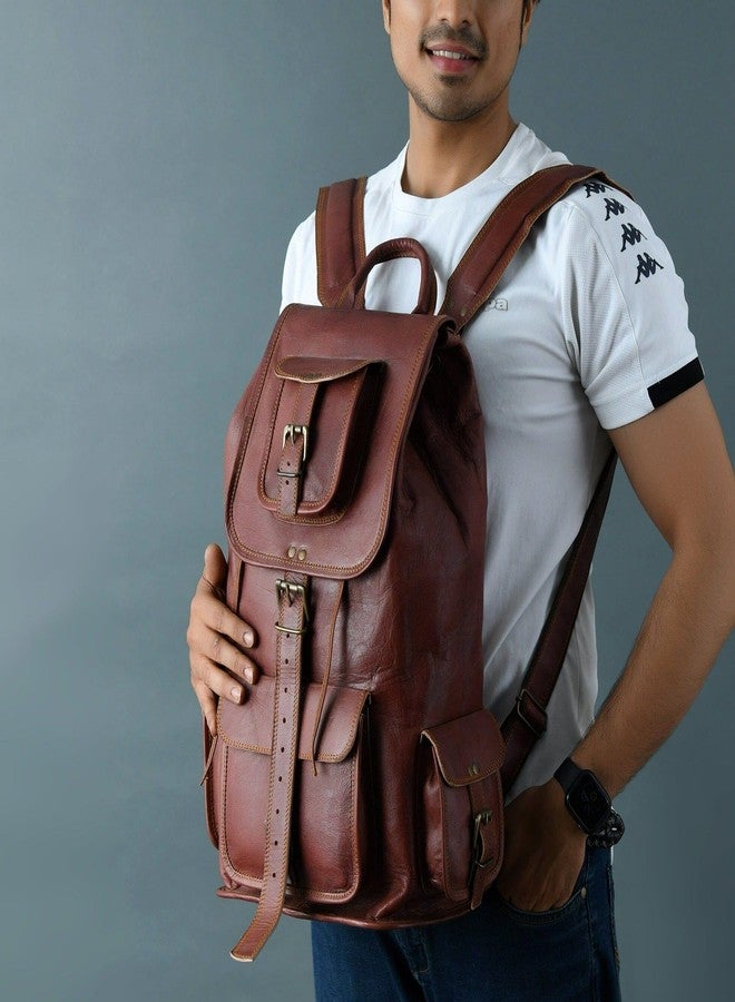 MaheTri Brown Leather Backpack For Men's Outdoor Hiking Backpack Rucksack Casual Daypack for Colleges, Handcrafted - Image 3