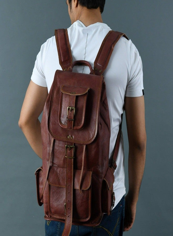 MaheTri Brown Leather Backpack For Men's Outdoor Hiking Backpack Rucksack Casual Daypack for Colleges, Handcrafted - Image 2