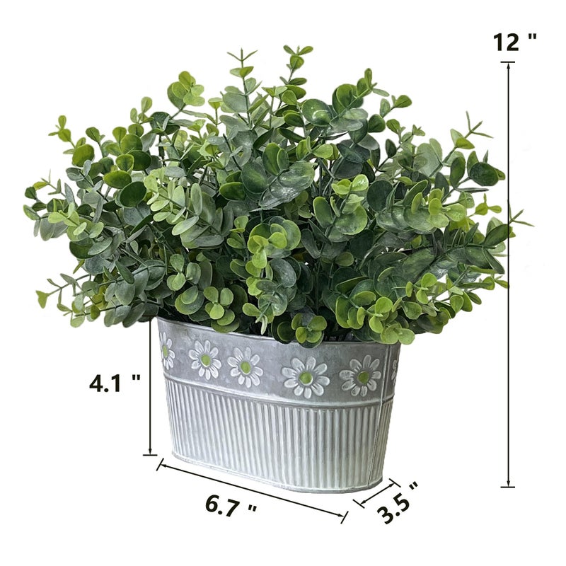CANCLEAR Artificial Potted Eucalyptus Plants, Fake Greenery Plant Arrangements in Rustic Rectangular Pot Table Centerpiece, 1-Pack - Image 3