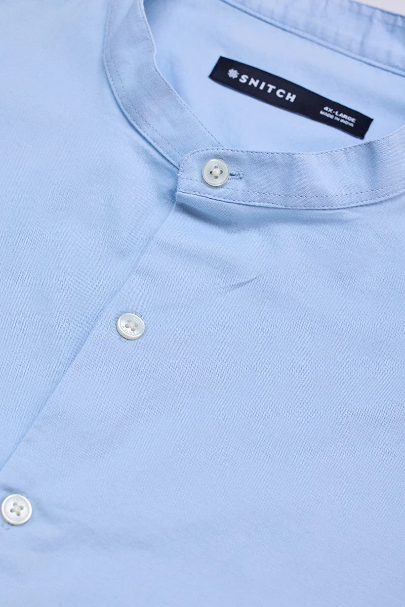 SNITCH Light Blue Mandarin Plus Size Shirt