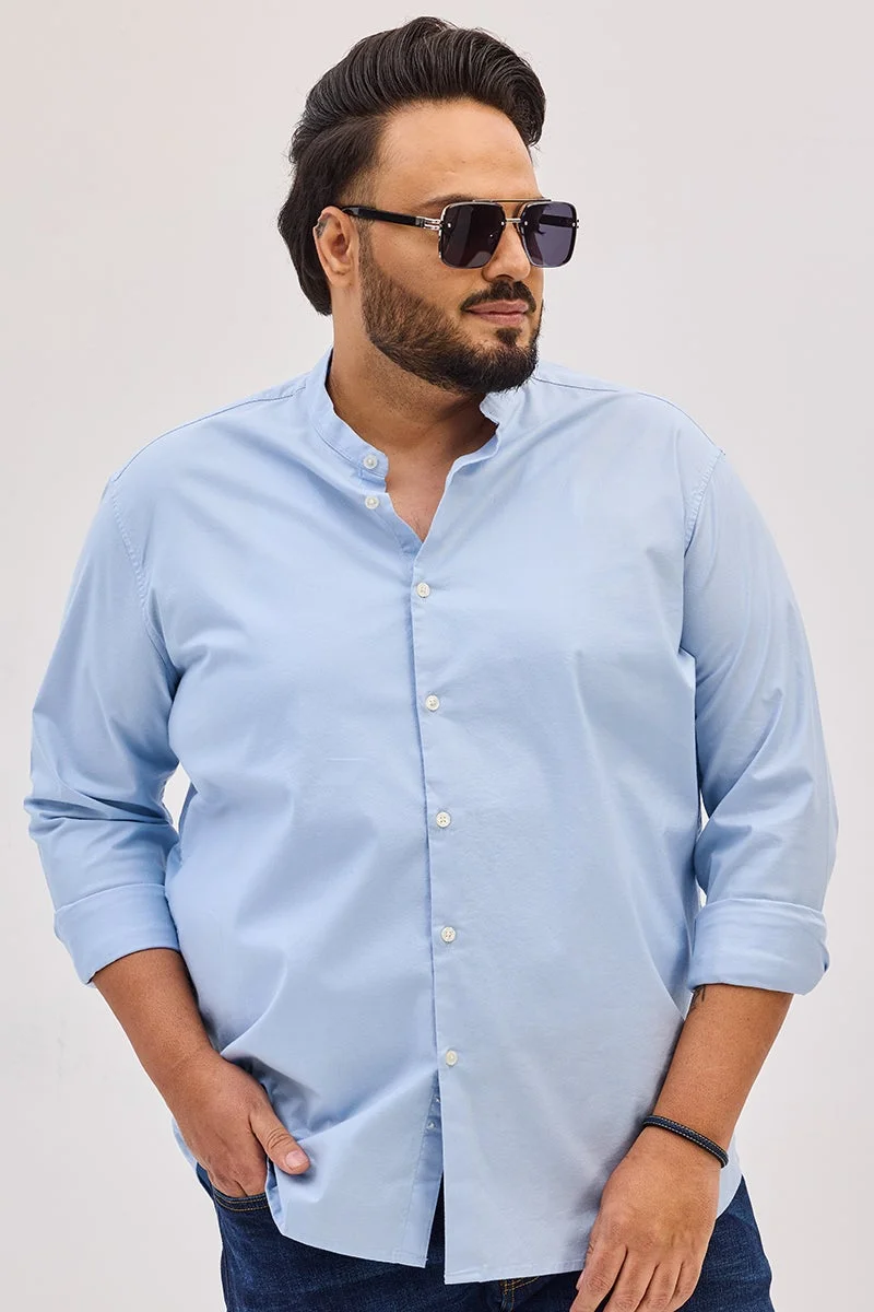 SNITCH Light Blue Mandarin Plus Size Shirt
