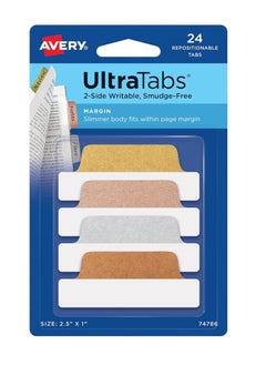 AVERY Avery Margin Ultra Tabs, 2.5" x 1", 2-Side Writable, Assorted Metallic, 24 Repositionable Page Tabs (74786) - Gold, Silver, Rose Gold, Copper  - Image 1