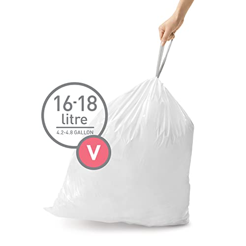 simplehuman Code V 60 Count, Dispenser Pack Custom Fit Liners, Drawstring Trash Bags, 16-18 Liter / 4.2-4.8 Gallon, White - Image 2