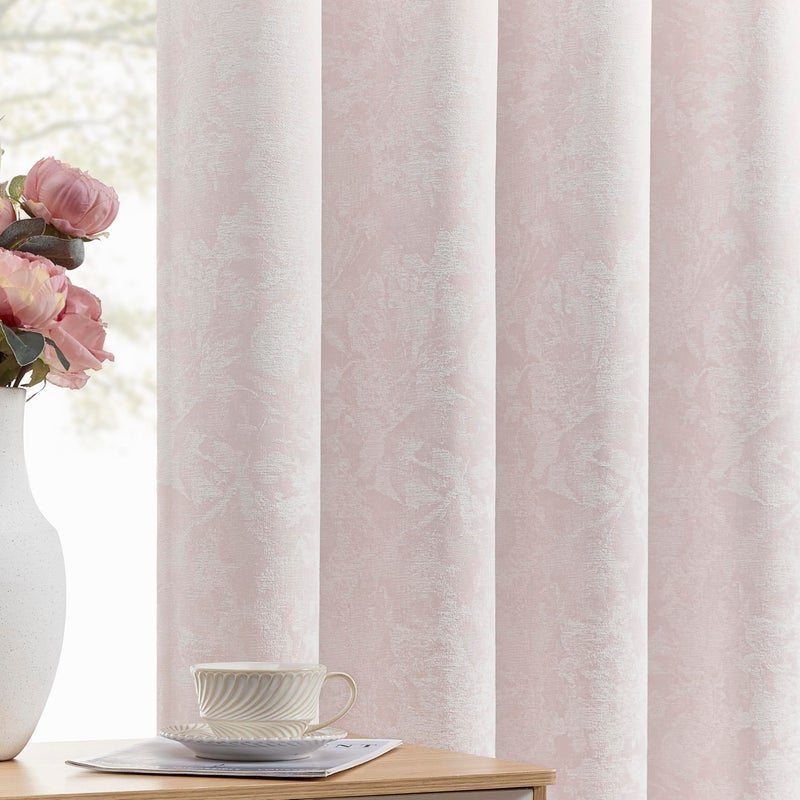 Beauoop Pink Floral Jacquard Blackout Curtains 84 Inches Long 2 Panels for Bedroom Living Room Chenille Flower Room Darkening Thermal Insulated Soundproof Grommet Window Treatments Drapes, 52x84 - Image 1