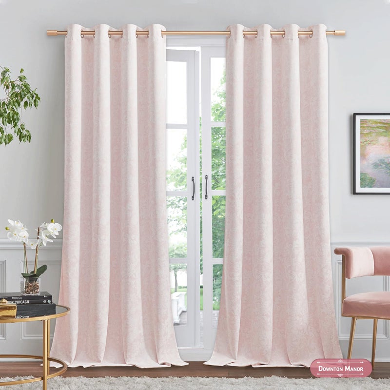 Beauoop Pink Floral Jacquard Blackout Curtains 84 Inches Long 2 Panels for Bedroom Living Room Chenille Flower Room Darkening Thermal Insulated Soundproof Grommet Window Treatments Drapes, 52x84 - Image 4