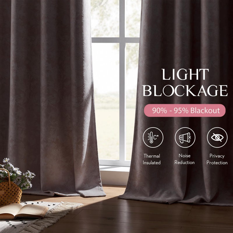 Beauoop Pink Floral Jacquard Blackout Curtains 84 Inches Long 2 Panels for Bedroom Living Room Chenille Flower Room Darkening Thermal Insulated Soundproof Grommet Window Treatments Drapes, 52x84 - Image 3