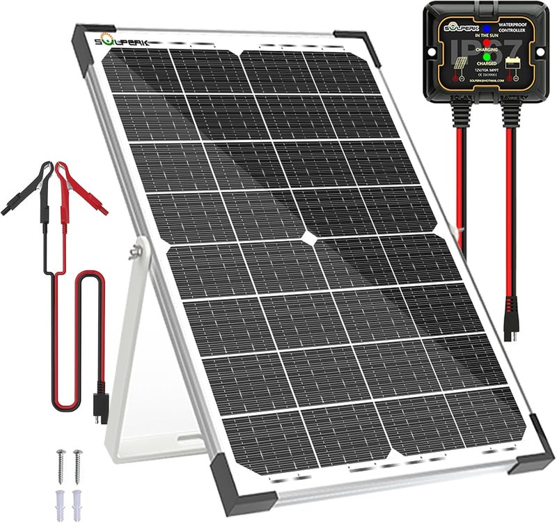 SOLPERK 30W Solar Battery Charger Solar Battery Maintainer + Upgrade 10A MPPT Charge Controller + Adjustable Mount Bracket for Car RV Boat Motorcycle，12V Waterproof Solar Panel Kit Trickle Charging - Image 1