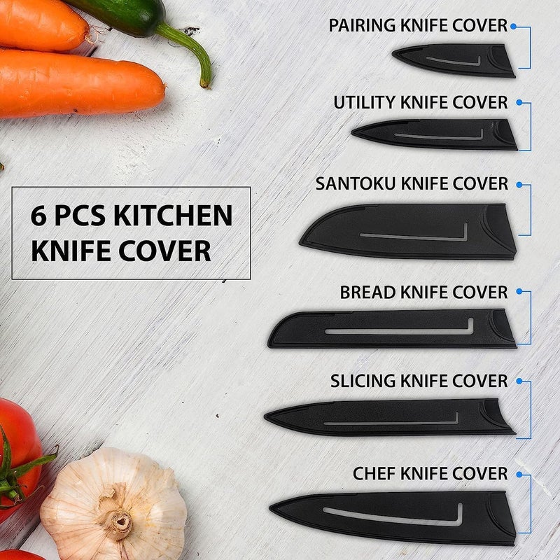 TEKCOOL TEKCOOL 6 Pcs Kitchen Knife Set with Covers High Carbon Stainless Steel Black Colour Coated Chef Knife I Utility Knife I Sontuku Knife I Bread Knife I Utility Knife I Paring Knife Black - Image 5