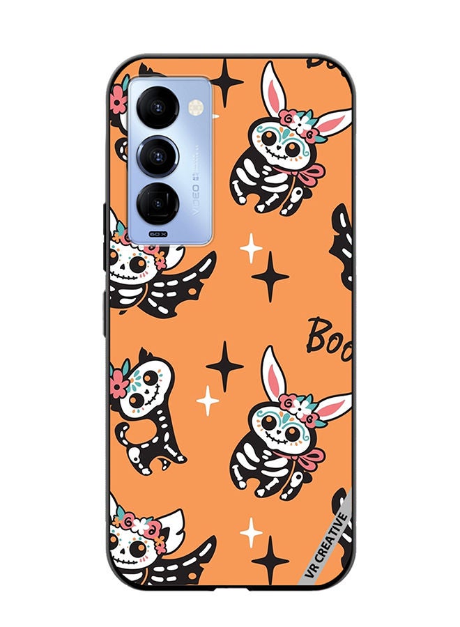 VR CREATIVE Protective Case Cover For Tecno Camon 18/18 P Skeletons Of Cute Animals On Orange Design Multicolour - Image 1