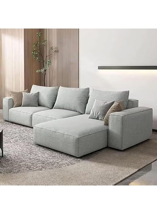 Al Zakharef Furniture Rabeena L-Shape Linen Fabric Corner Sofa Set – Luxury Sectional Couch for Living Room with Strong Wood Frame & Free Pillows – Modern L-Shape Sofa Color Light Grey- Left Side - Image 1