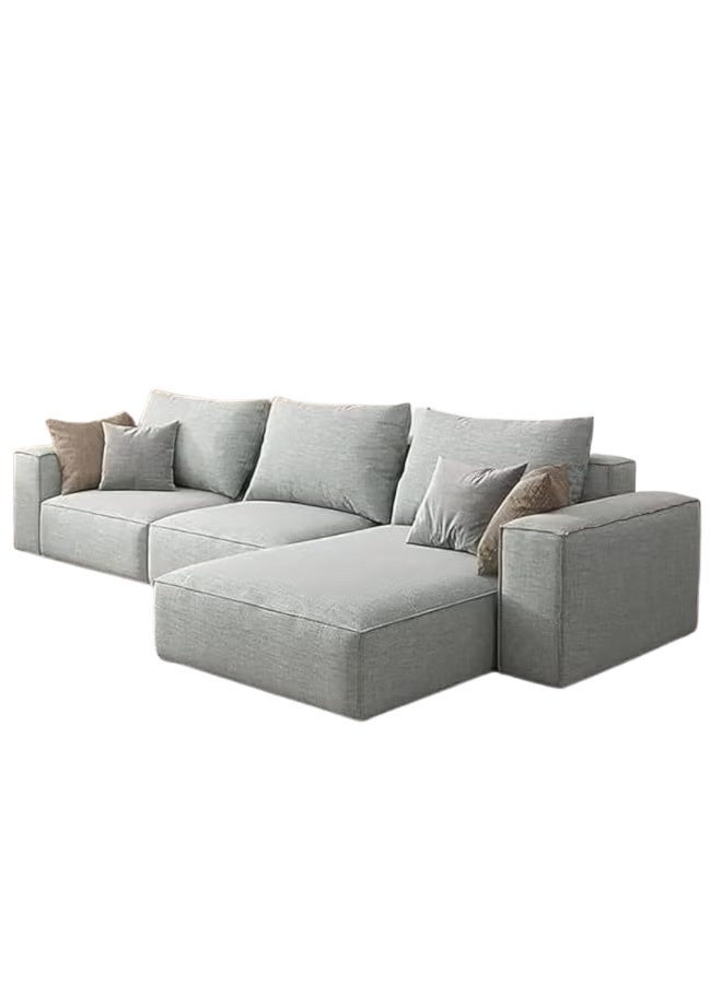 Al Zakharef Furniture Rabeena L-Shape Linen Fabric Corner Sofa Set – Luxury Sectional Couch for Living Room with Strong Wood Frame & Free Pillows – Modern L-Shape Sofa Color Light Grey- Left Side - Image 4