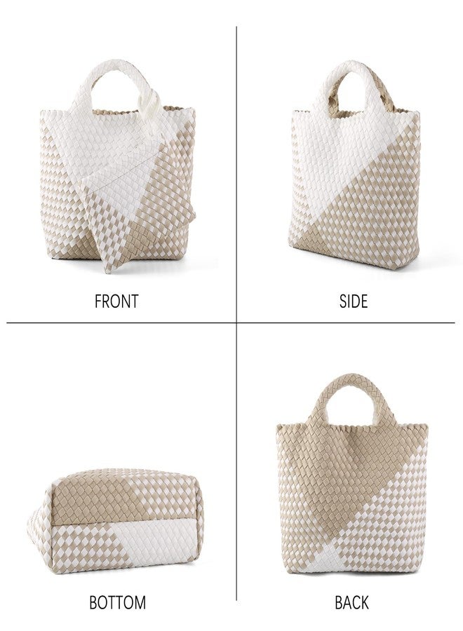 LIKEBAG Woven Bag for Women, Neoprene Tote Bag Summer Beach Handbag Purse Retro Handmade Travel Shoulder Bag Set (Apricot) - Image 3