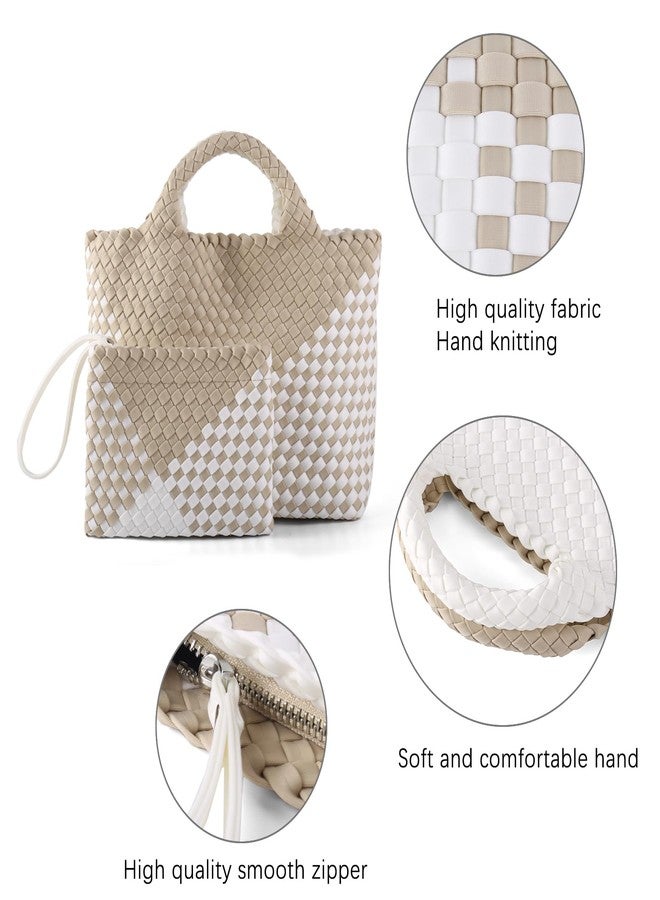 LIKEBAG Woven Bag for Women, Neoprene Tote Bag Summer Beach Handbag Purse Retro Handmade Travel Shoulder Bag Set (Apricot) - Image 5