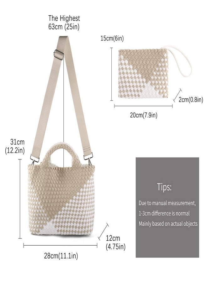 LIKEBAG Woven Bag for Women, Neoprene Tote Bag Summer Beach Handbag Purse Retro Handmade Travel Shoulder Bag Set (Apricot) - Image 4
