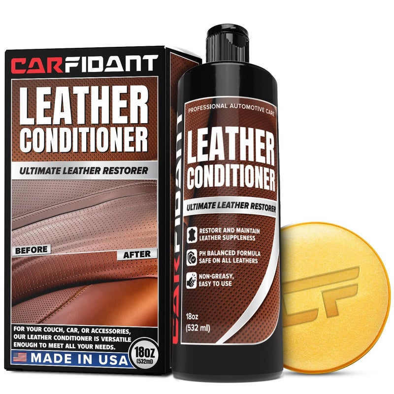 Leather Couch Conditioner & Restorer - Full Leather Restore & Conditioning Kit with Applicator Pad for Car Seats, Couch, Furniture, Shoe, Sofa, Bag & Purses - 18 fl. oz.