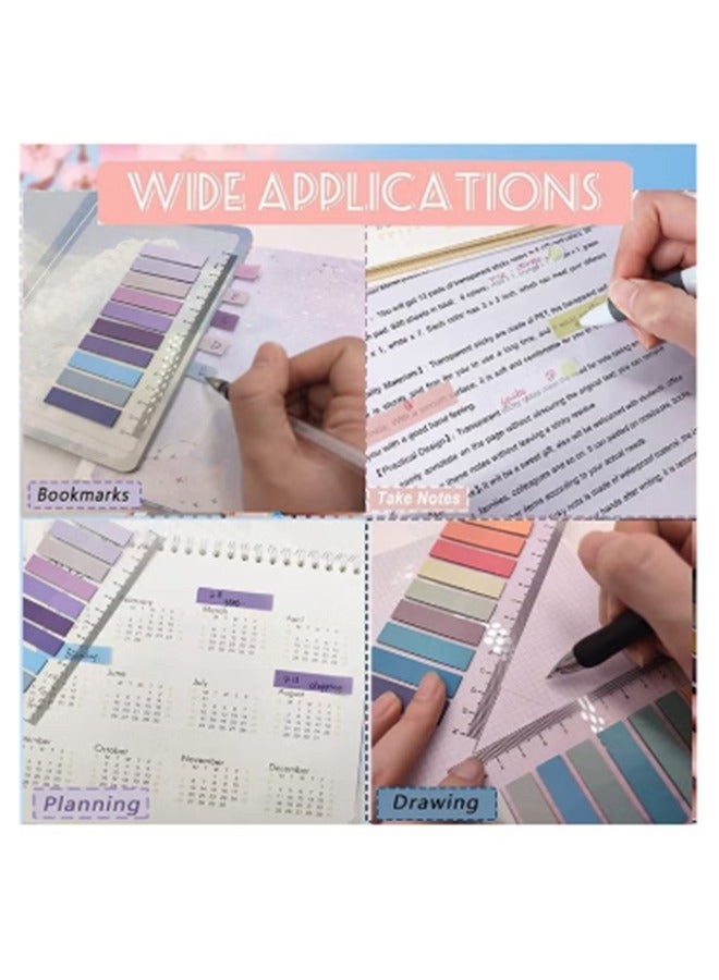 cyleto 1200Pcs Sticky Tabs Sticky Index Tabs with Transparent Soft Ruler, 6 Sheets Colorful Page Markers, Writable Page Labels Clear Index Tabs Translucent Index Stickers for Page Marking Classified File Books Office Supplies, Morandi Color - Image 2