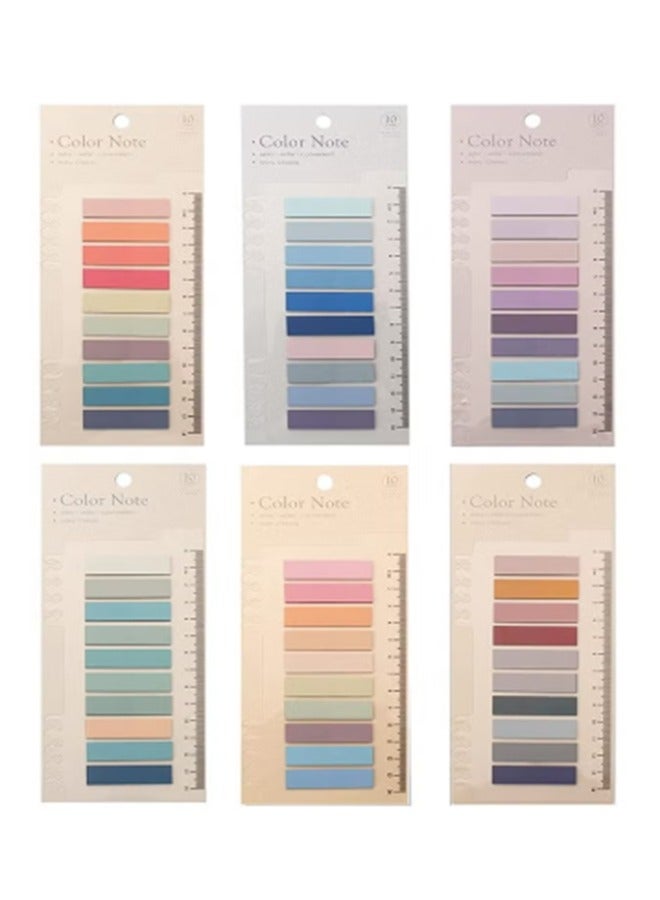 cyleto 1200Pcs Sticky Tabs Sticky Index Tabs with Transparent Soft Ruler, 6 Sheets Colorful Page Markers, Writable Page Labels Clear Index Tabs Translucent Index Stickers for Page Marking Classified File Books Office Supplies, Morandi Color - Image 1