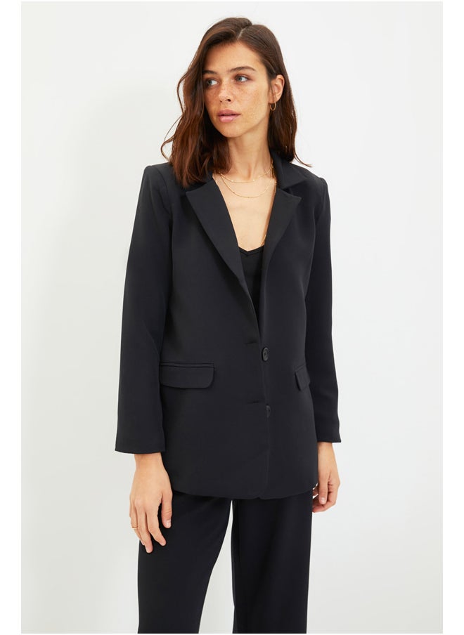 trendyol - Black Regular Lined, Woven Blazer with Buttons TWOAW22CE0046 - Image 1