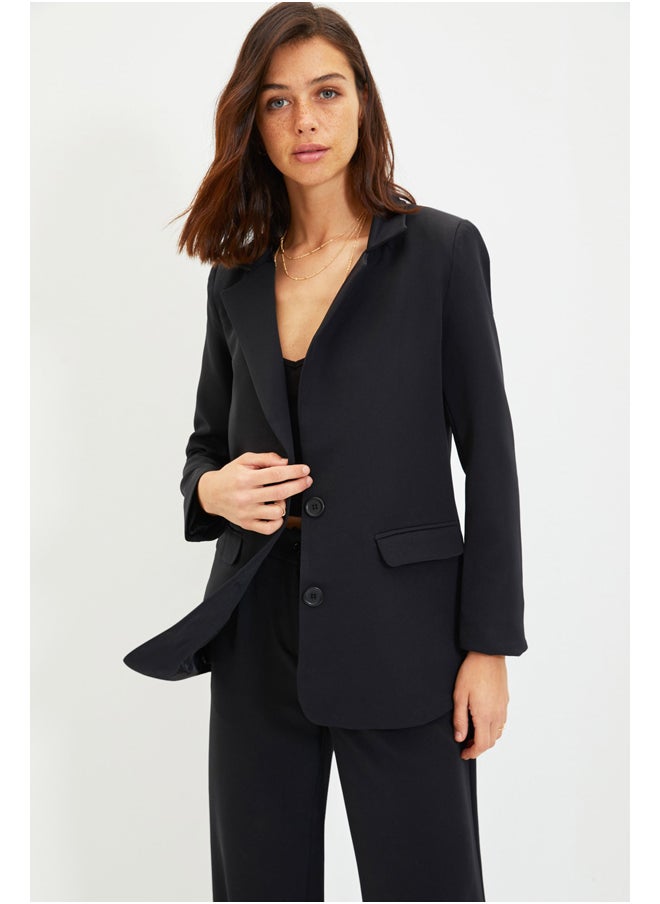 trendyol - Black Regular Lined, Woven Blazer with Buttons TWOAW22CE0046 - Image 1
