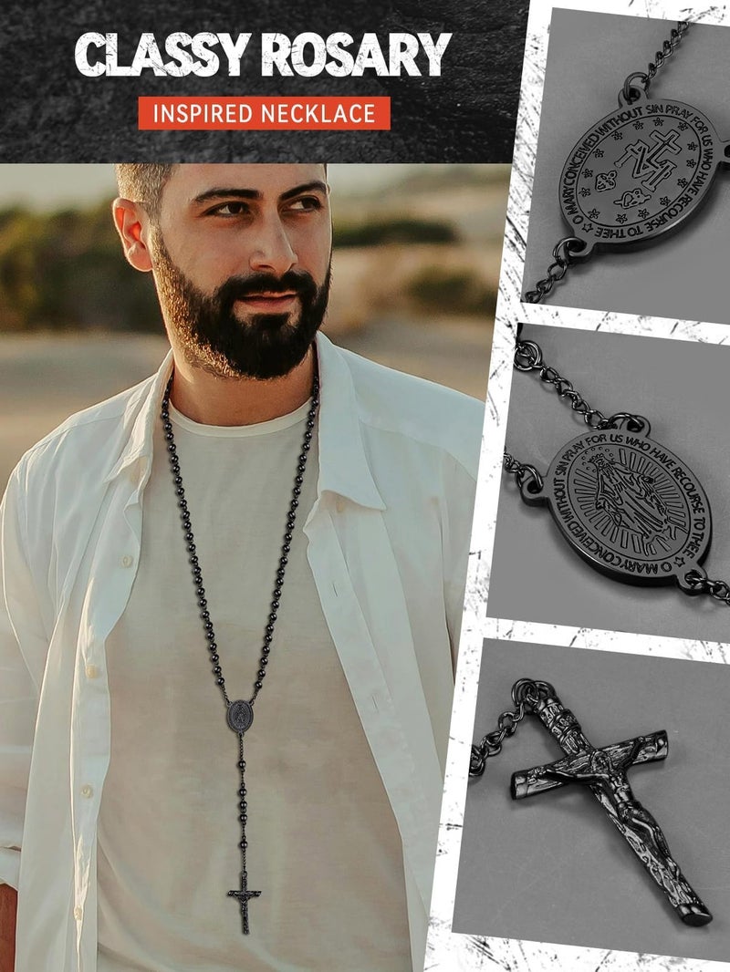 FaithHeart FaithHeart Rosary Necklace for Men Virgin Mary Y Necklace Catholic Christian Rosaries Jewelry  - Image 2