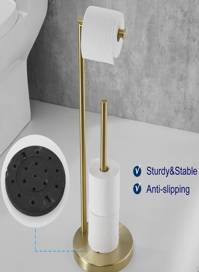 Hiendure Free Standing Toilet Paper Roll Holder Stand with Reserve, Gold Brushed - Image 2