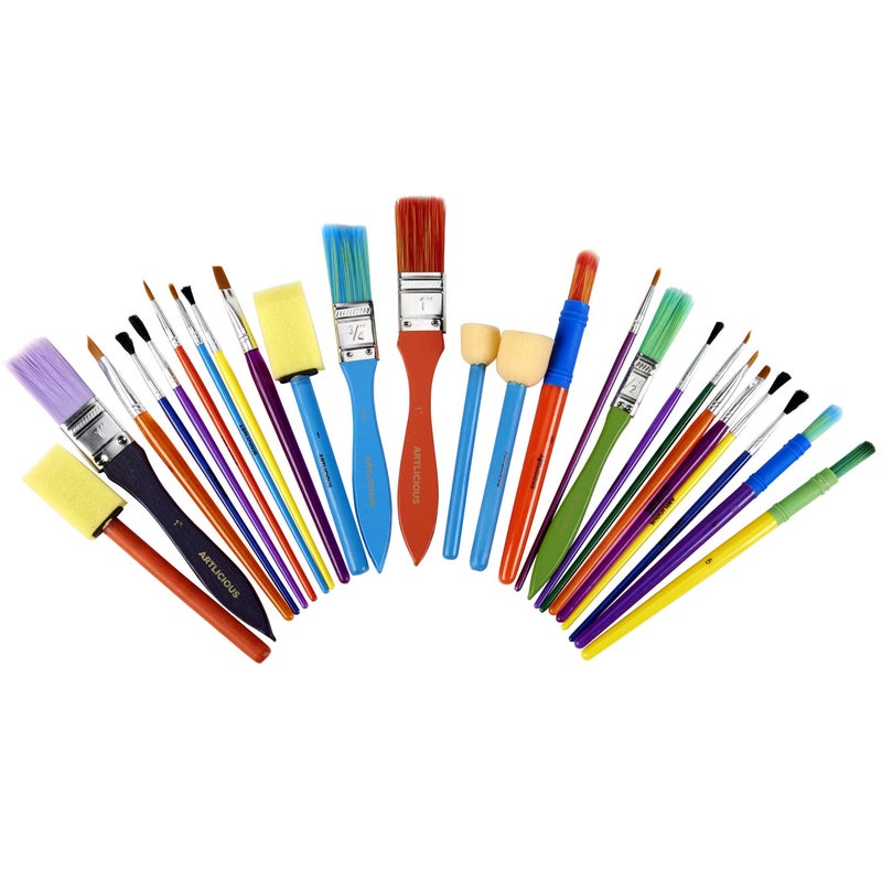 Artlicious Foam Brushes Wood Handle Brush Set  Use with Craft Watercolor Oil Gouache Paints Face Art Miniature Detailing and Rock Painting