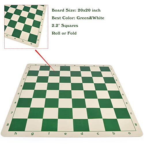 OUMODA 4" King Tournament Chess Set Foldable 20" Silicone Chess Board Mat with 2.2" Squares Green Color, Weighted Chess Pieces- 2 Extra Queens, Carrying Case for Storage and Travel - Image 3