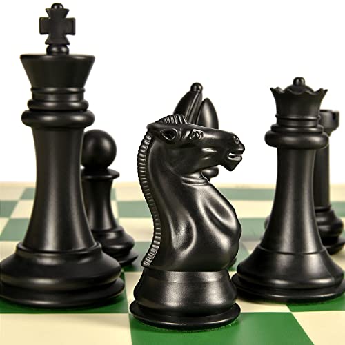 OUMODA 4" King Tournament Chess Set Foldable 20" Silicone Chess Board Mat with 2.2" Squares Green Color, Weighted Chess Pieces- 2 Extra Queens, Carrying Case for Storage and Travel - Image 2