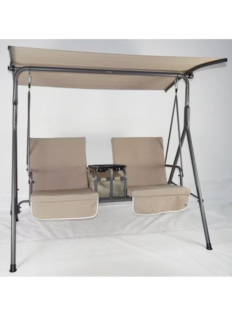 DubaiGallery 2-person Garden Swing Chair Adjustable Canopy, Green Stripes - Image 4