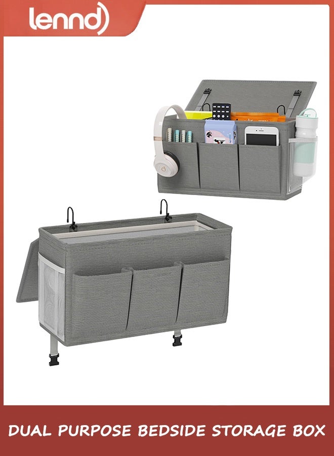لينند منظم مزدوج الأغراض بجانب السرير، حامل سرير مزود بـ 6 جيوب، حل تخزين متعدد الاستخدامات بجانب السرير، حامل أجهزة التحكم عن بعد للمجلات، مثالي للمنزل، أو السكن الجامعي، أو المستشفى، أو سرير الأطفال - Image 1