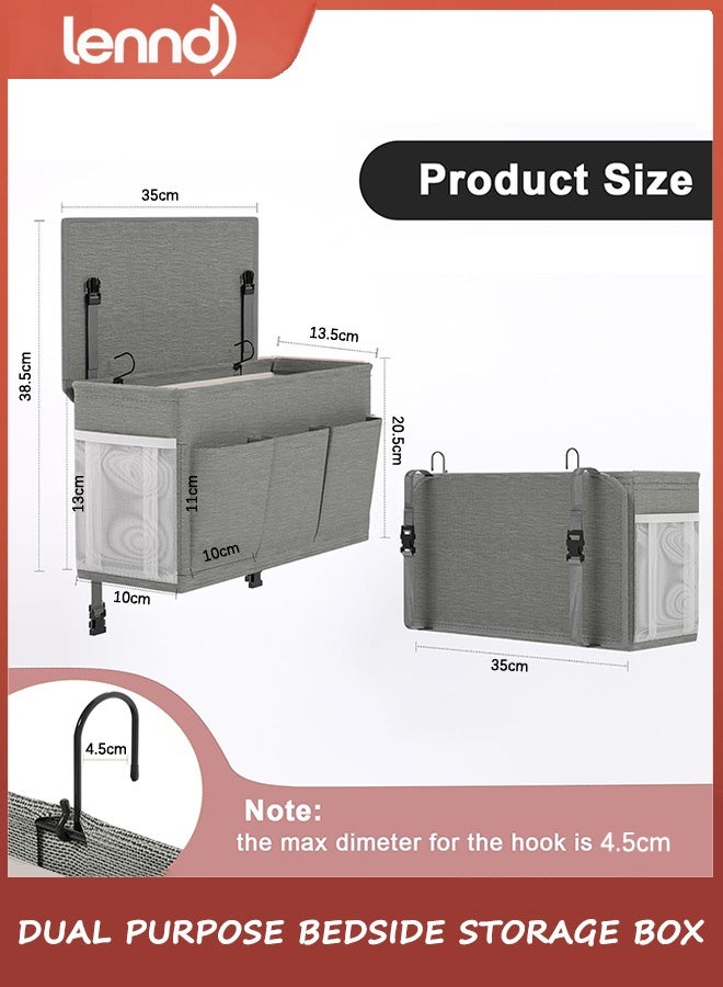 لينند منظم مزدوج الأغراض بجانب السرير، حامل سرير مزود بـ 6 جيوب، حل تخزين متعدد الاستخدامات بجانب السرير، حامل أجهزة التحكم عن بعد للمجلات، مثالي للمنزل، أو السكن الجامعي، أو المستشفى، أو سرير الأطفال - Image 3